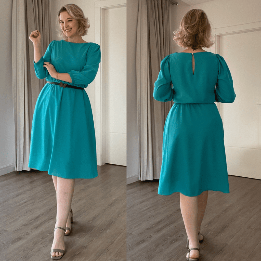 Vestido com manga bufante e saia rodada